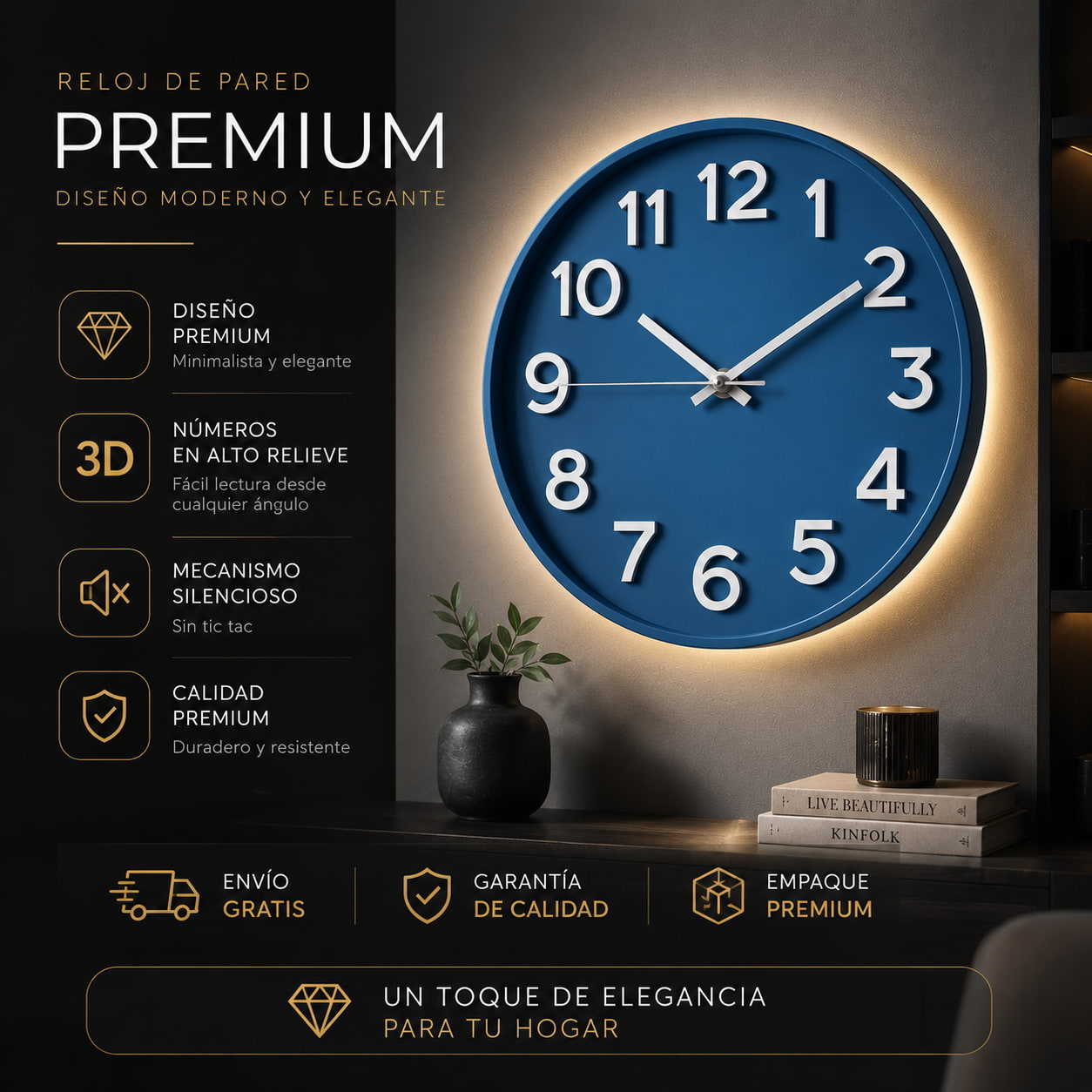 Reloj de pared con números 3D