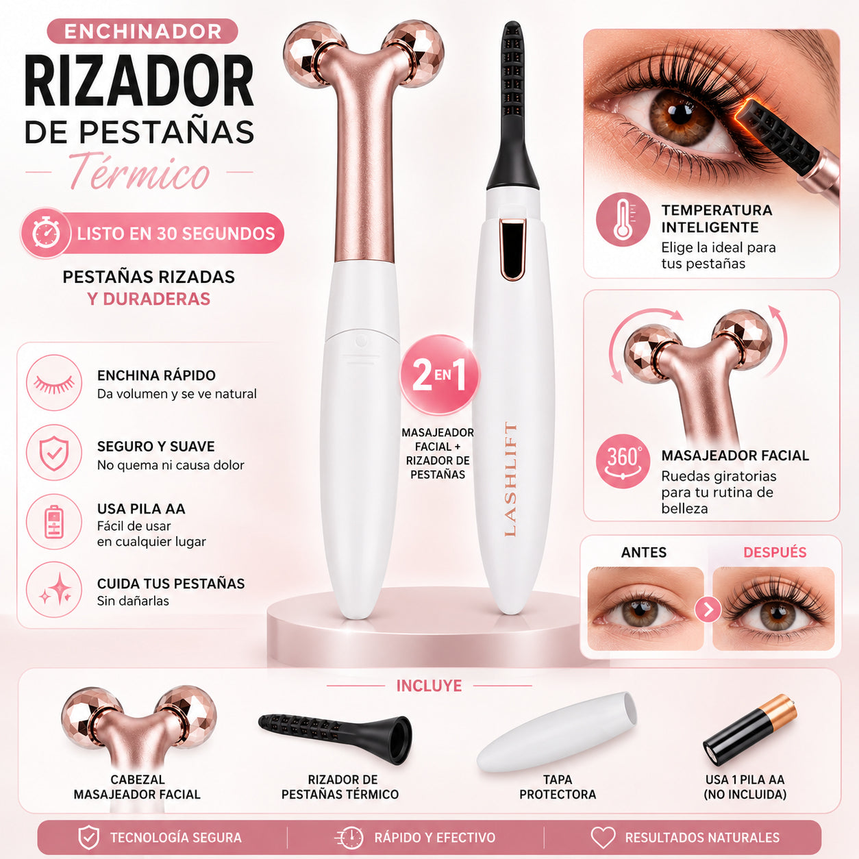 Rizador de pestañas y Masajeador facial